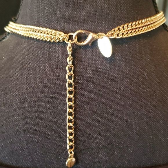 Cara New York Multi-Color 3 Cluster Rhinestone Gold-Tone Necklace 14" EC. - Picture 7 of 8